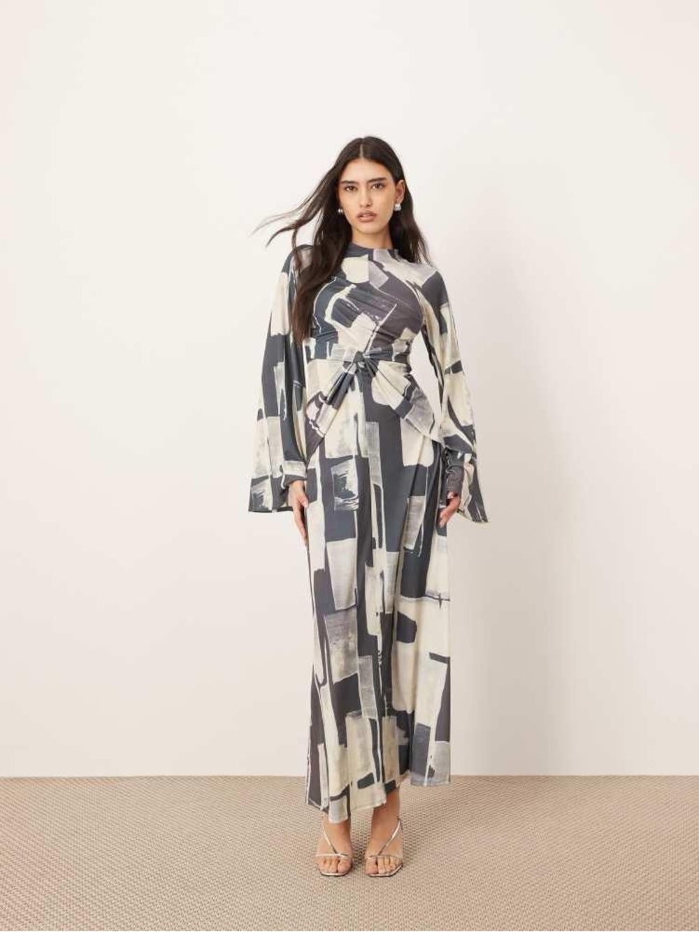 ARRANGE jersey twist front maxi dress in abstract geo print